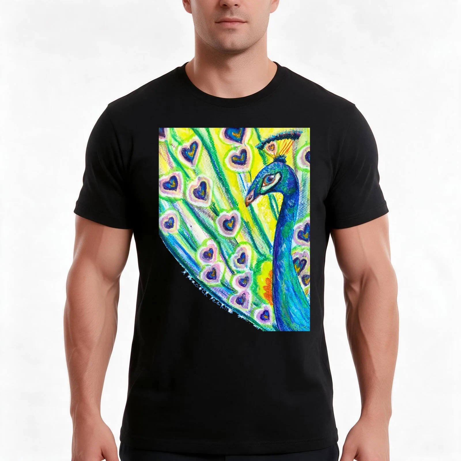 Peeking Peacock T-Shirt, Summer Casual Cotton Tee, Oversized Streetwear Tops, Vintage Graphic Print, Loose Fit Short Sleeve