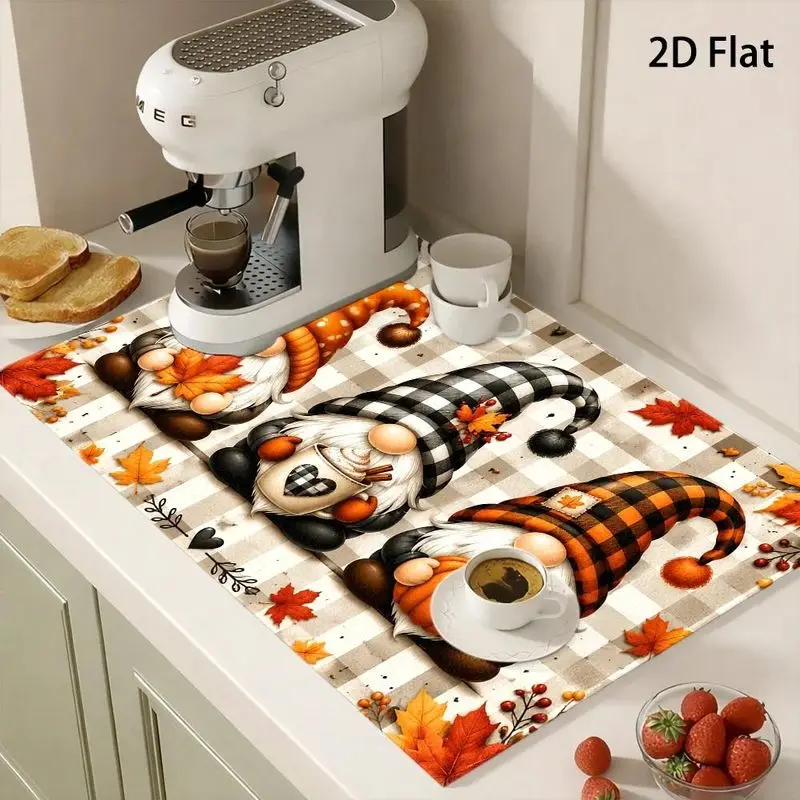 VIKAMA Fall Gnome Stove Cover Mat Pumpkin Print Heat Resistant Cooktop Cover For Kitchen Thanksgiving Rustic Decor