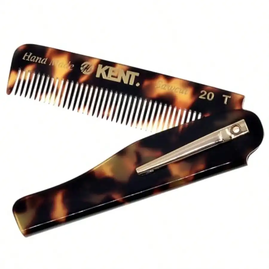 

20T TY Handmade Folding Pocket Comb For Men, Fine Tooth Hair Comb Straightener For Everyday Grooming Styling Hair, Beard Or Mustache, Use Dry Or With Balms, Saw Cut Hand Polished, Made In England