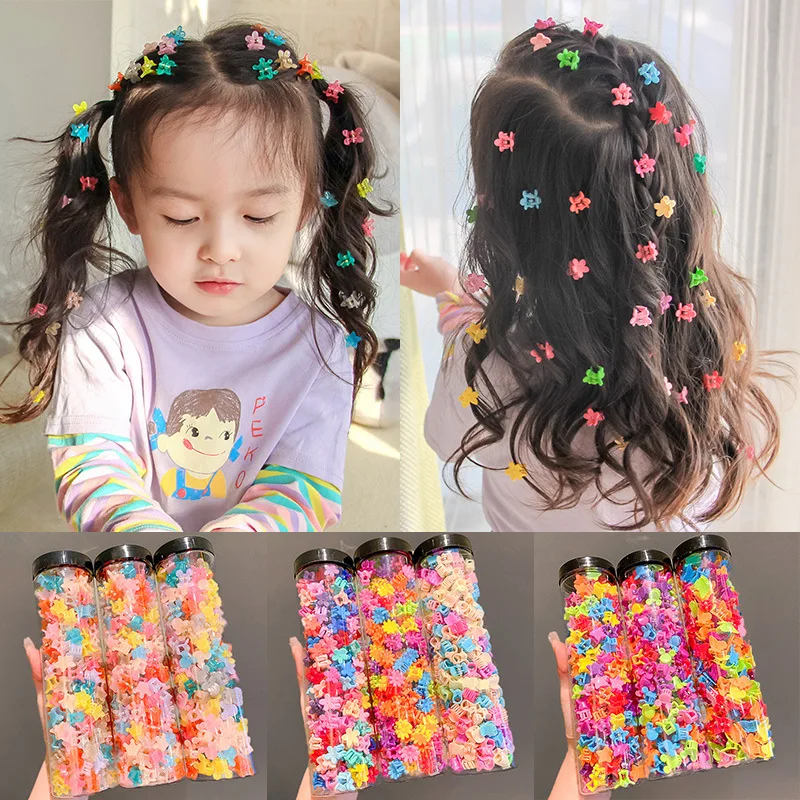 100Pcs/Set Baby Girl Candy-Color Small Hair Claw Four Seasons Cute Broken Hair Children Color Clip Cartoon Kid Hair Accessories