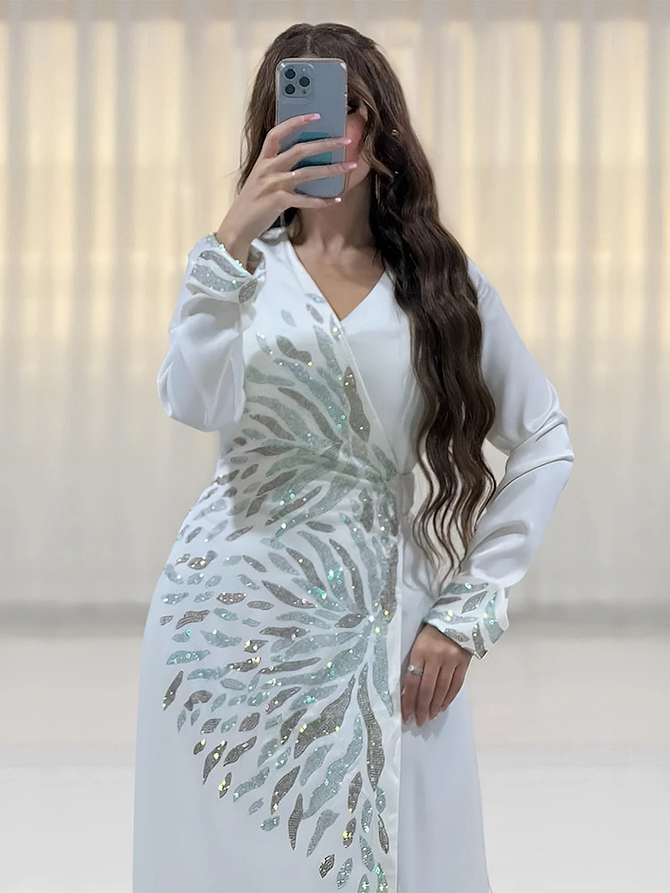 Robe longue musulmane en satin pour femmes, robes à lacets, robe marocaine, robe éducative, Ramadan, Jalabiya Abaya, automne, 2023