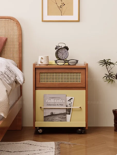 Bedside table home bedroom storage locker movable Japanese-style bedside cabinet with several color combinations.