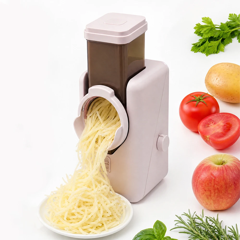 Electric Vegetable Slicer Food Cutter Rotary Cutter with 4 Stainless Steel Blades for Potatoes Carrots Cucumbers Fruits Salad