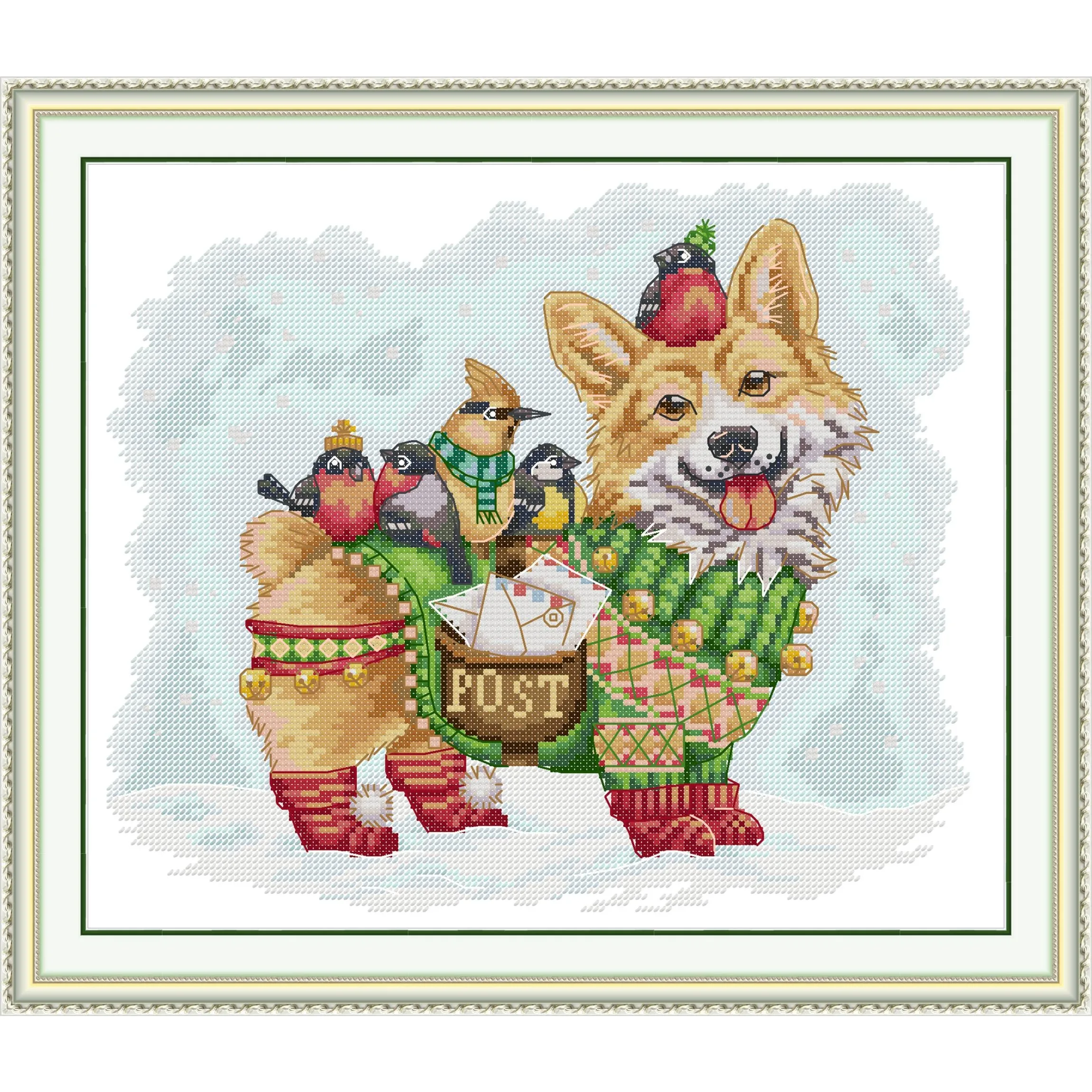 News Pre-Printed Cross Stitch Kit, Stamped Aida Fabric With DMC Threads, Embroidery Kit - Little Postman