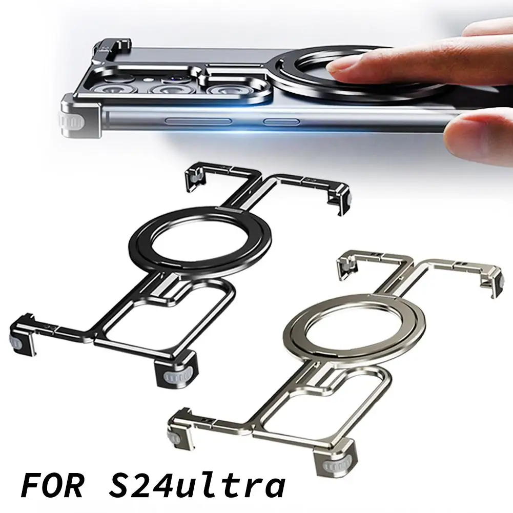 For S24 Ultra Phone Metal Bezel-less With With Magnetic Phone Magnetic Holder Bezel-less Bracket Metal V4h8