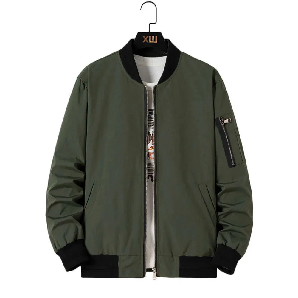 

Куртка-бомбер мужская классическая, базовая уличная одежда, приталенный силуэт, цветная блокировка, стиль хараджа, весна-осень