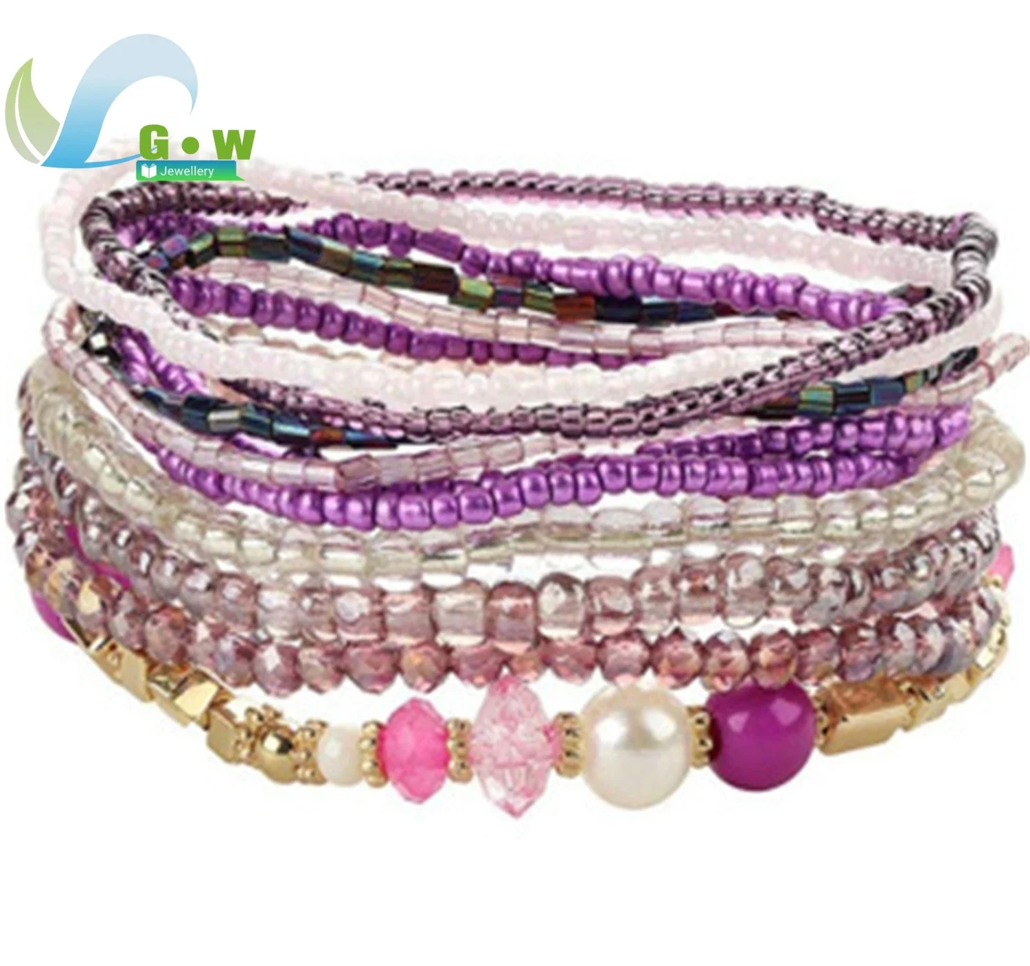 New Handmade Bead Jewelry With Simple Pendant Rice Beads Multi-Layer Stacking Retro Elastic Bracelet Set For Women Top selling