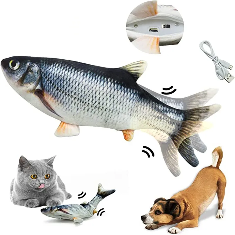 1-2PC CatToysFish USB Charger  Electric FloppyFishCatToy Realistic Pet Cats Chew Bite Toys Pet Supplies CatsDog Fish Interactive