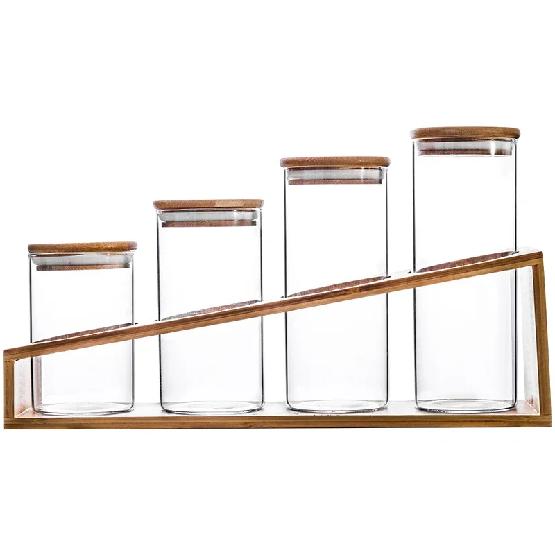 

Coffee Bean Storage Container Transparent Glass Sealed Jar Snack Dried Fruit Storage Jar Wooden Lid Kitchen Storage Bottle Set