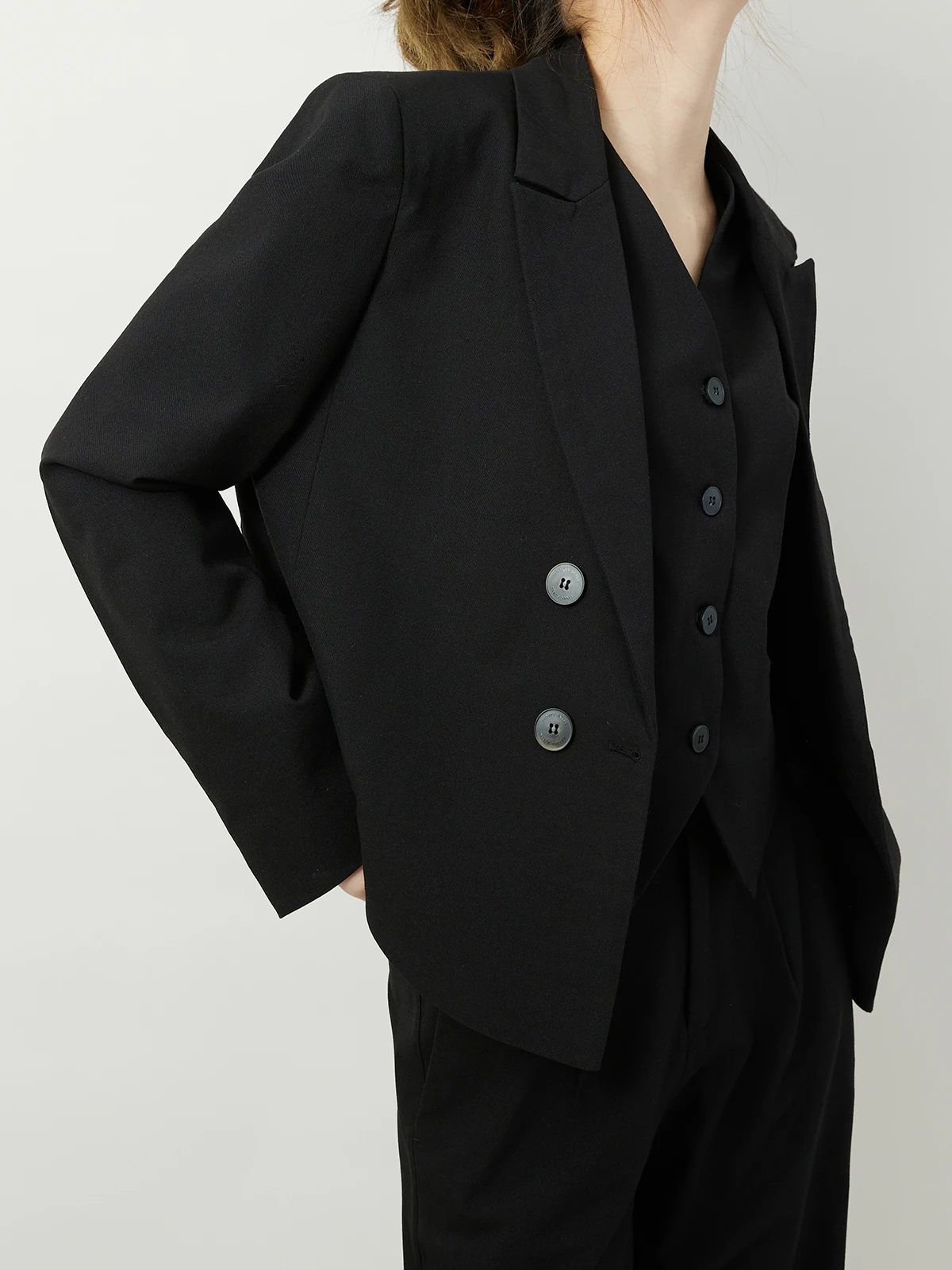 

ort Casual Commute Women's Suit Jaet Bla Simple Sli Commute Sle Polyester Fiber Long Sve Double Buttoned Coat