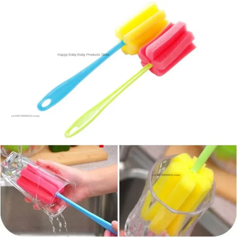 Baby Bottle Brush Sponge Rotation Baby Pacifier Feeding Cup Nipple Cleaning Brushes Handheld Soft Head Washing Brush Cleaning