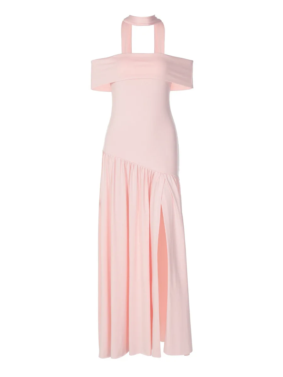 섹시한 롱 슬릿 드레스 원숄더 생일 파티 드레스 폴리에스터 섬유 노슬리브 바디콘 핏 여성 모임용