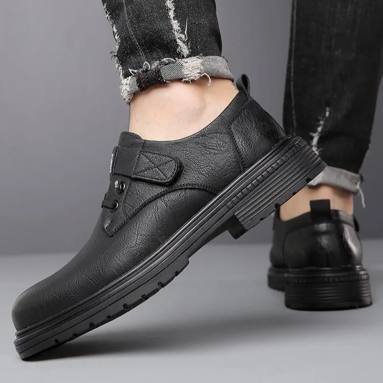 Men's Casual Leather Shoes British Style Trendy Soft Platform PU Shoes Male Business Lightweight Office Work Leather Footwear
