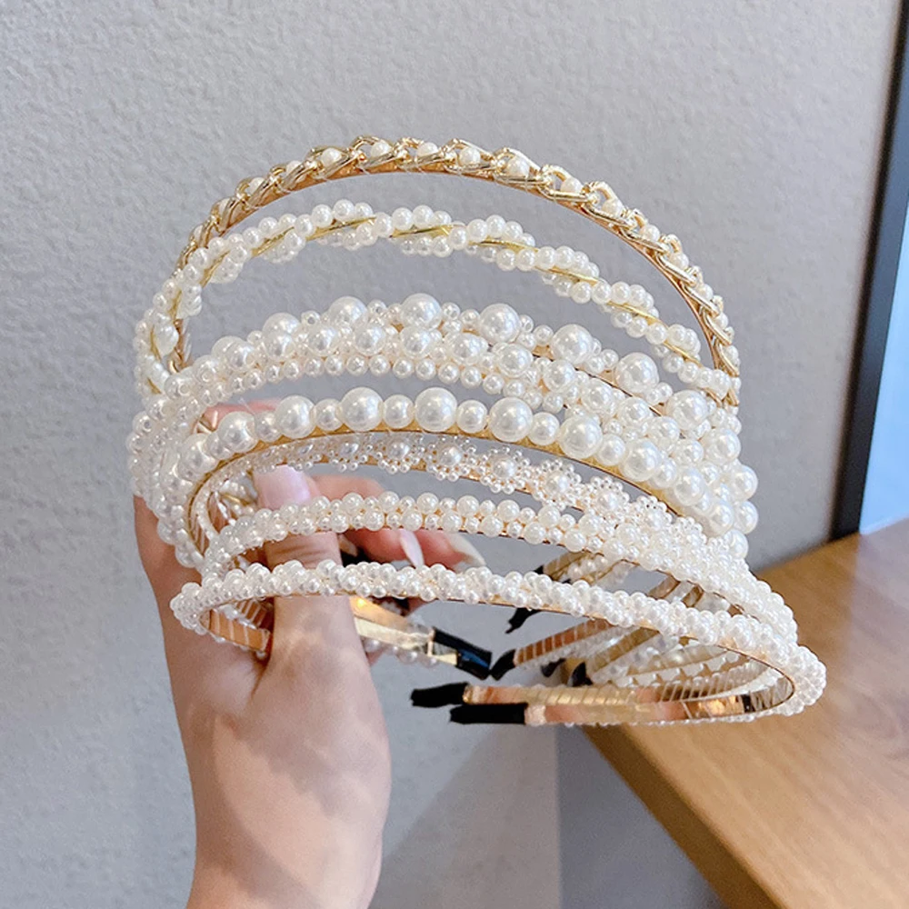 Милый модный головной убор с цветком и бисером, аксессуары для волос в корейском стиле, повязка для волос, обруч для волос, повязка на голову с жемчугом