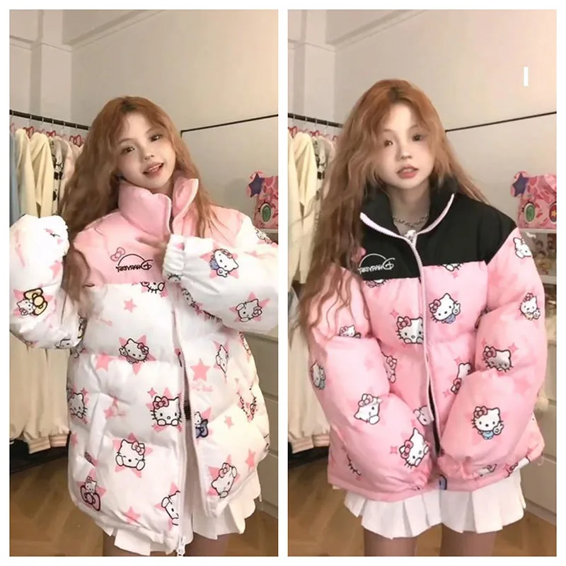 Miniso Sanrio Cotton-Padded Coat Hello Kitty Kawaii Padded Jacket Loose Thermal Jacket Couple\'s Padded Jacket Birthday Gift