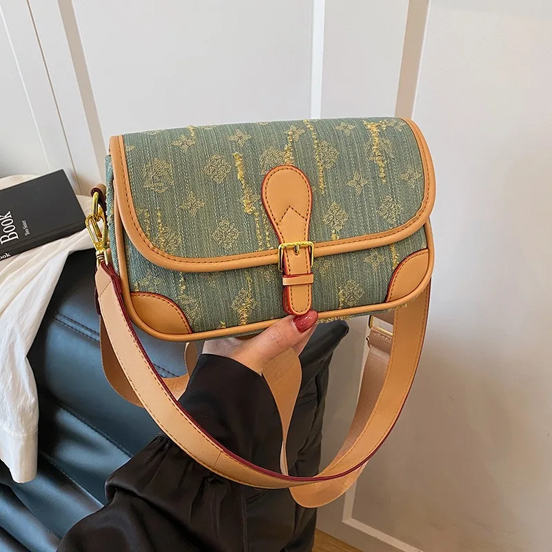 

High-end fashion bag for women 2026 new denim monogram large-capacity single shoulder crossbody square bag