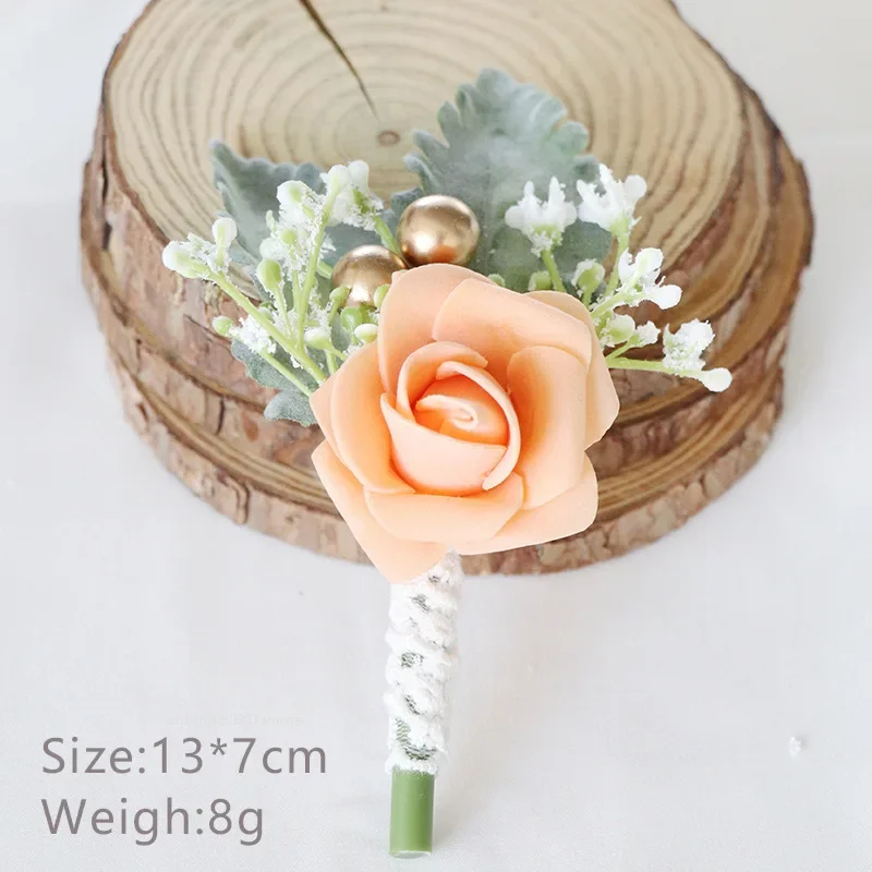 1pc Boutonnieres Flowers Artificial White Roses Silk Ivory Corsage Buttonhole Groomsmen Boutonniere for Men Wedding Supplies