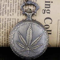 Maple Leaves Carved Flower Men's Pocket Watch, Arabic Numeral Digital Scale Men's Quartz Pocket Watches with Necklace
