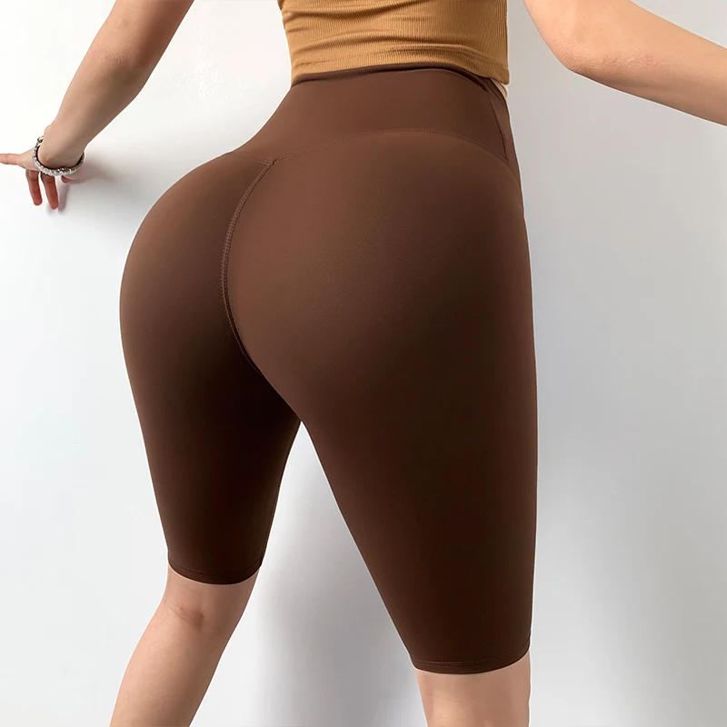 Naked trackless yoga pants wear elastic tight-fitting high waist and hip lifting exercise running five-point middle pants