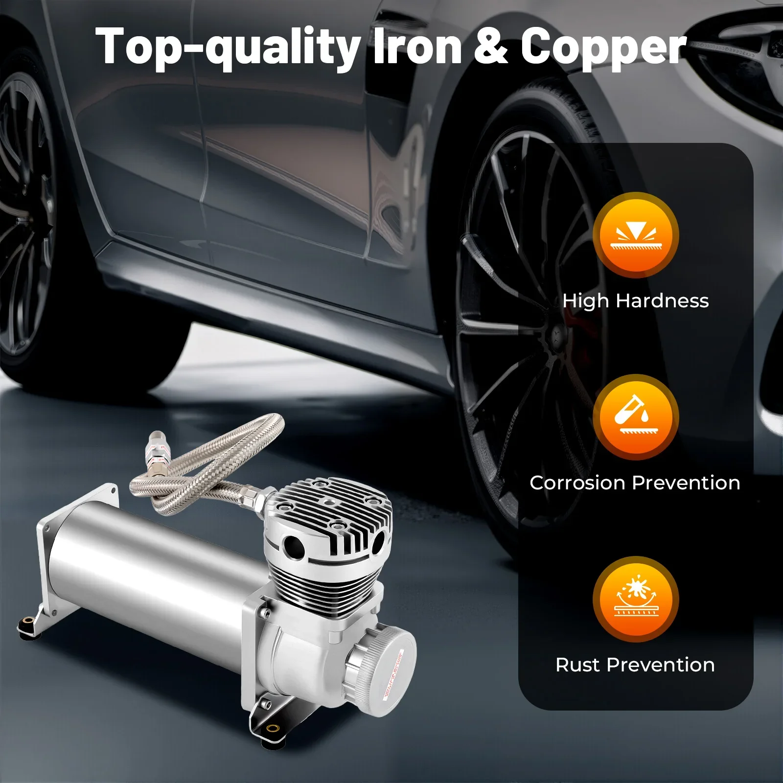 12V 300W Heavy Duty Air Compressor High-Pressure Car Air Pump 200PSI w/Stainless Steel Hose for Motorcycles & Auto Tires