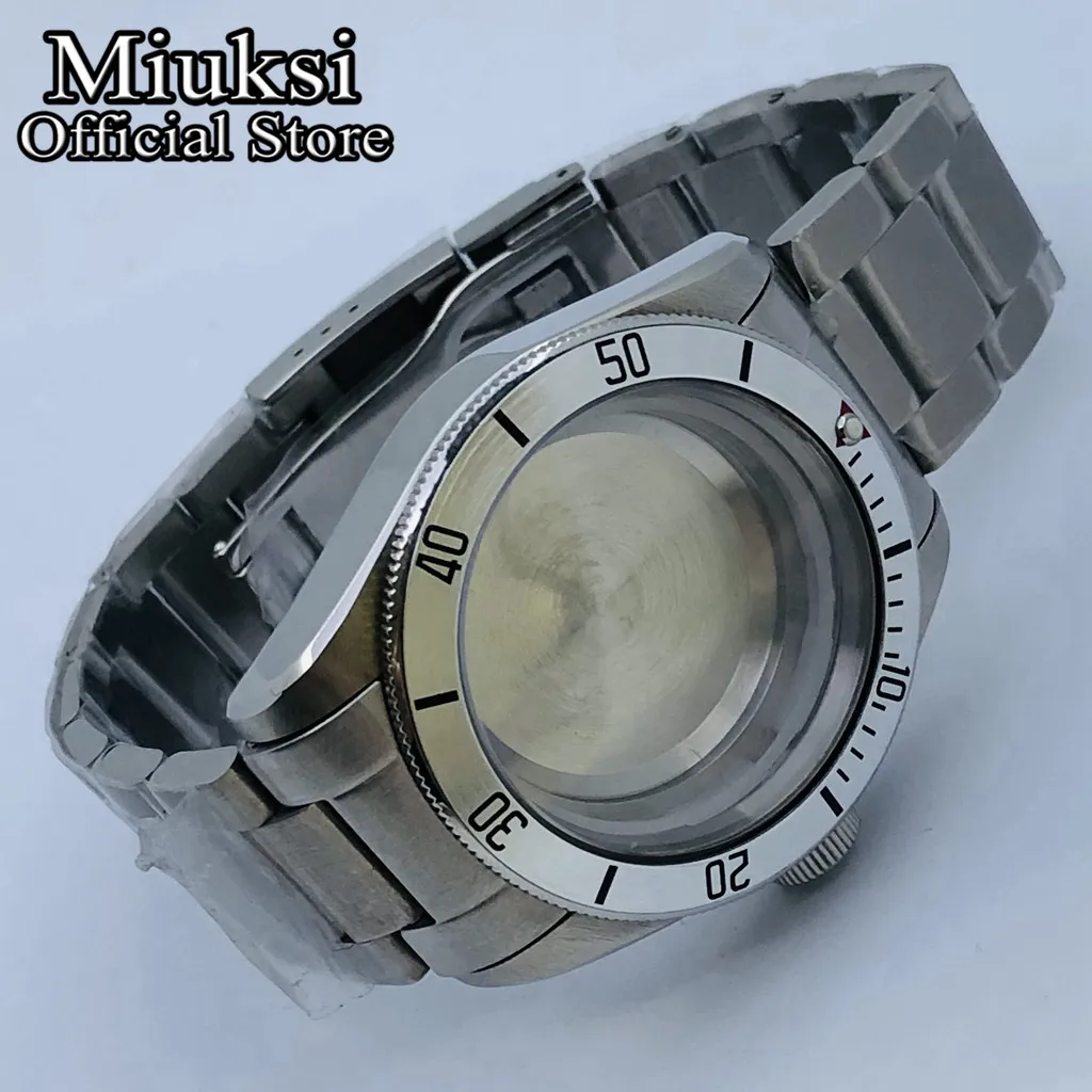 Miuksi 41mm silver sterile watch case sapphire glass fit NH35 NH36 ETA2824 2836 Miyota8205 8215 821A PT5000 movement