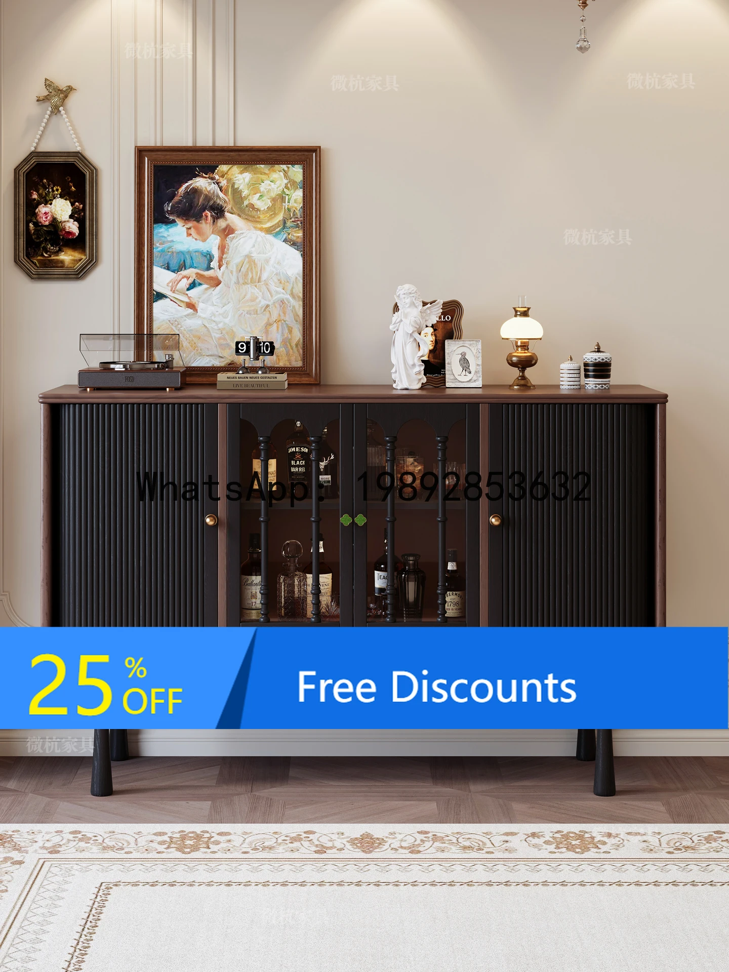 YFY American Retro Style Solid Wood Wine Cabinet Storage Organizer High-End Elegant Tea Cabinet Dopamine Decorative Cabinet