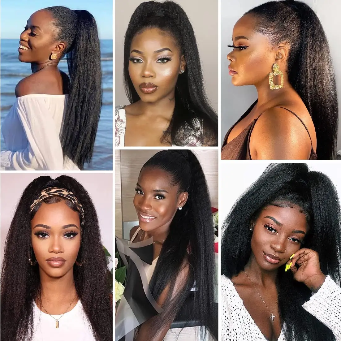 Synthetic Long Yaki Straight Ponytail for Women 24 Inches Wrap Around Magic Paste Kinky Straight Pony Tail Clip in Hair
