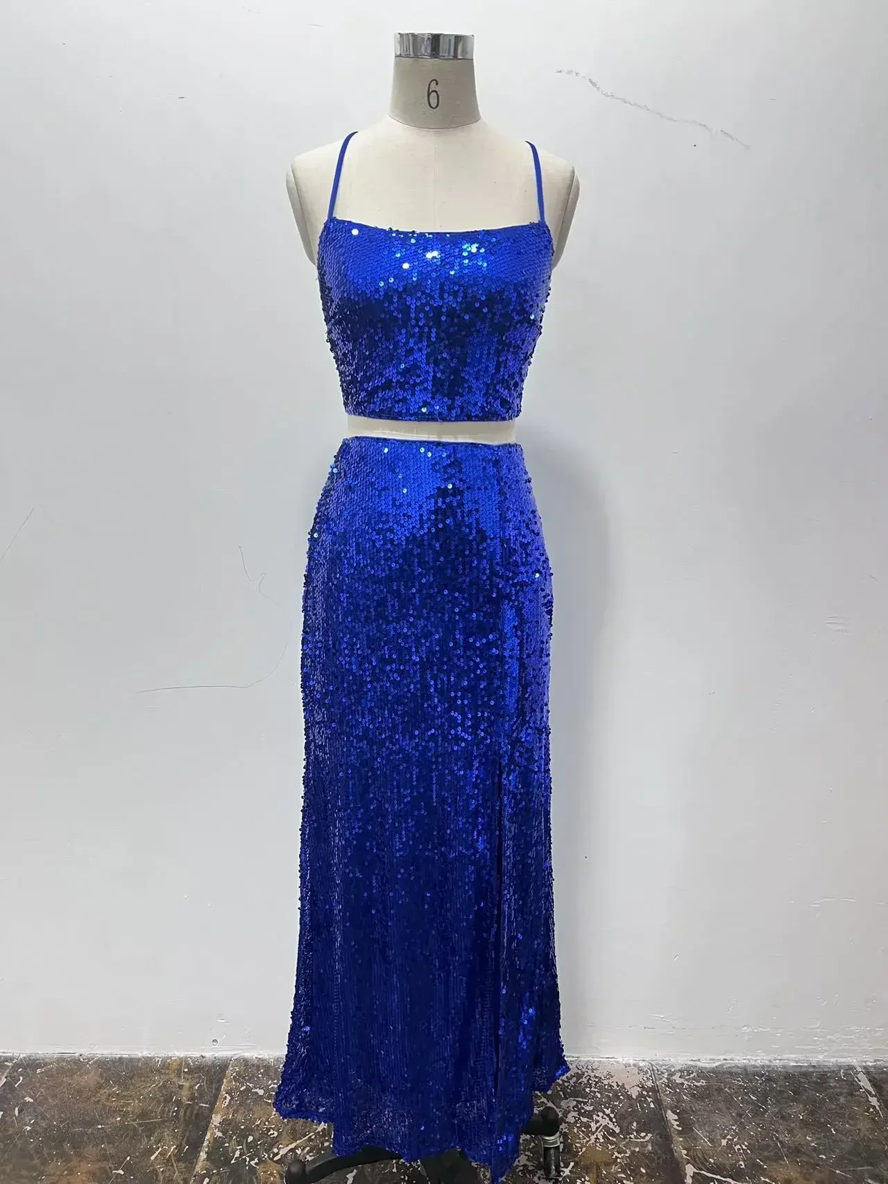 Elegant Women's Sequin Lace-up Two-piece Long Formal Dance Dress for Graduation Parties and Evening Events Vestidos De Fiesta