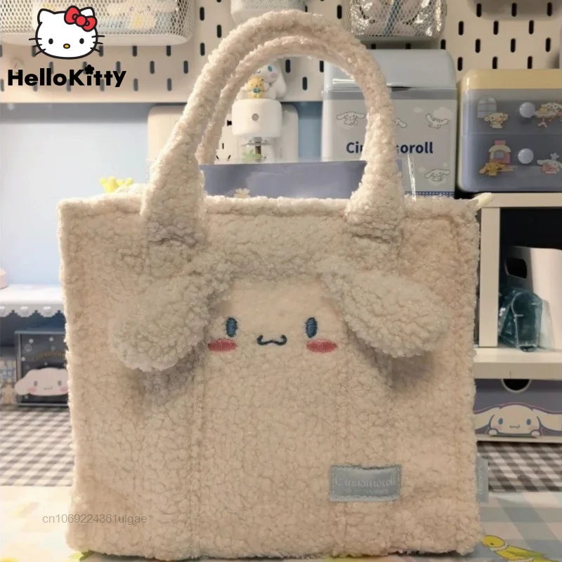 Sanrio Kuromi Cinnamoroll New Cute Plush Bags Women Casual Small Tote Luxury Design Square Bag Y2k Female Aesthetic Soft Handbag