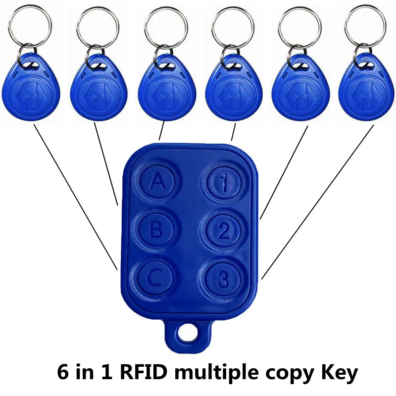 6 in 1 RFID Multiple Keyfob 125khz T5577 EM Writable IC 13.56Mhz M1k S50 UID changeable CUID Complex Keychain Tag Card