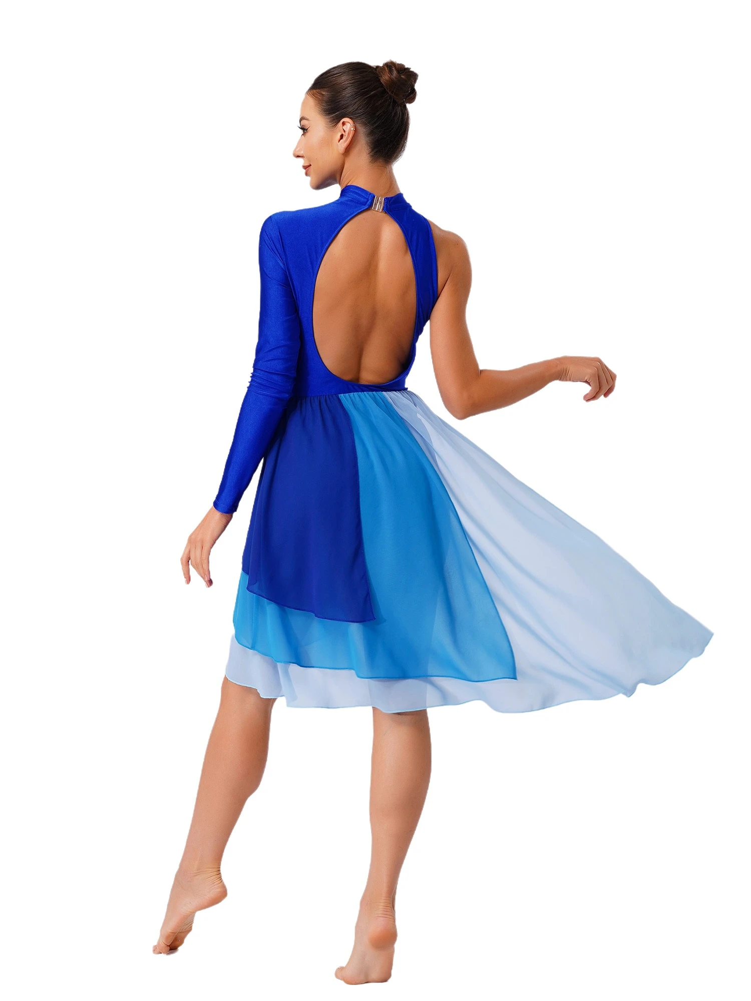 Womens Lyrical Ballet Dance Dress Gymnastics Figure Skating Contemporary Dancewear One Shoulder Shiny Rhinestone Tutu Leotards