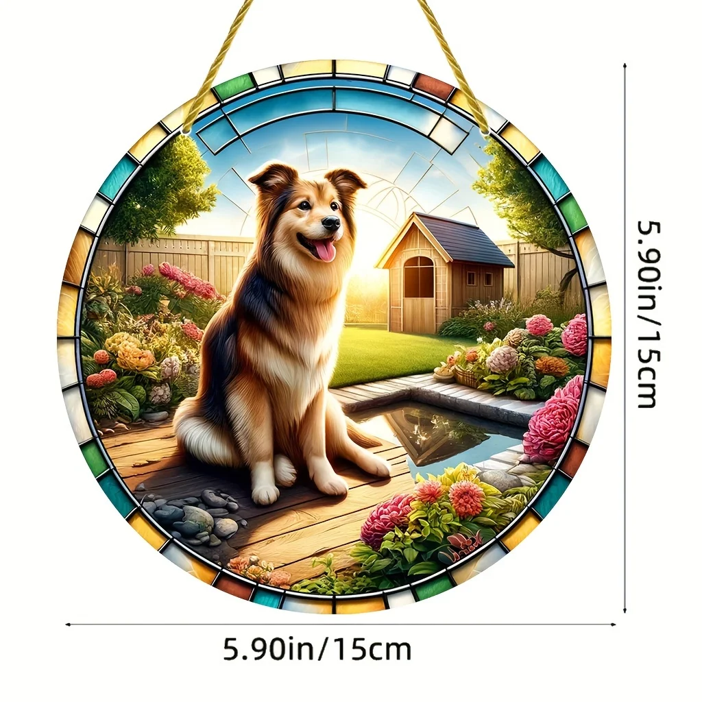 "Elegancia acrílica" Collie Dog Lover'S Delight: 6 "X 6" ventana redonda acrílica colgante-parasol y receptor de luz, perfecto para el hogar