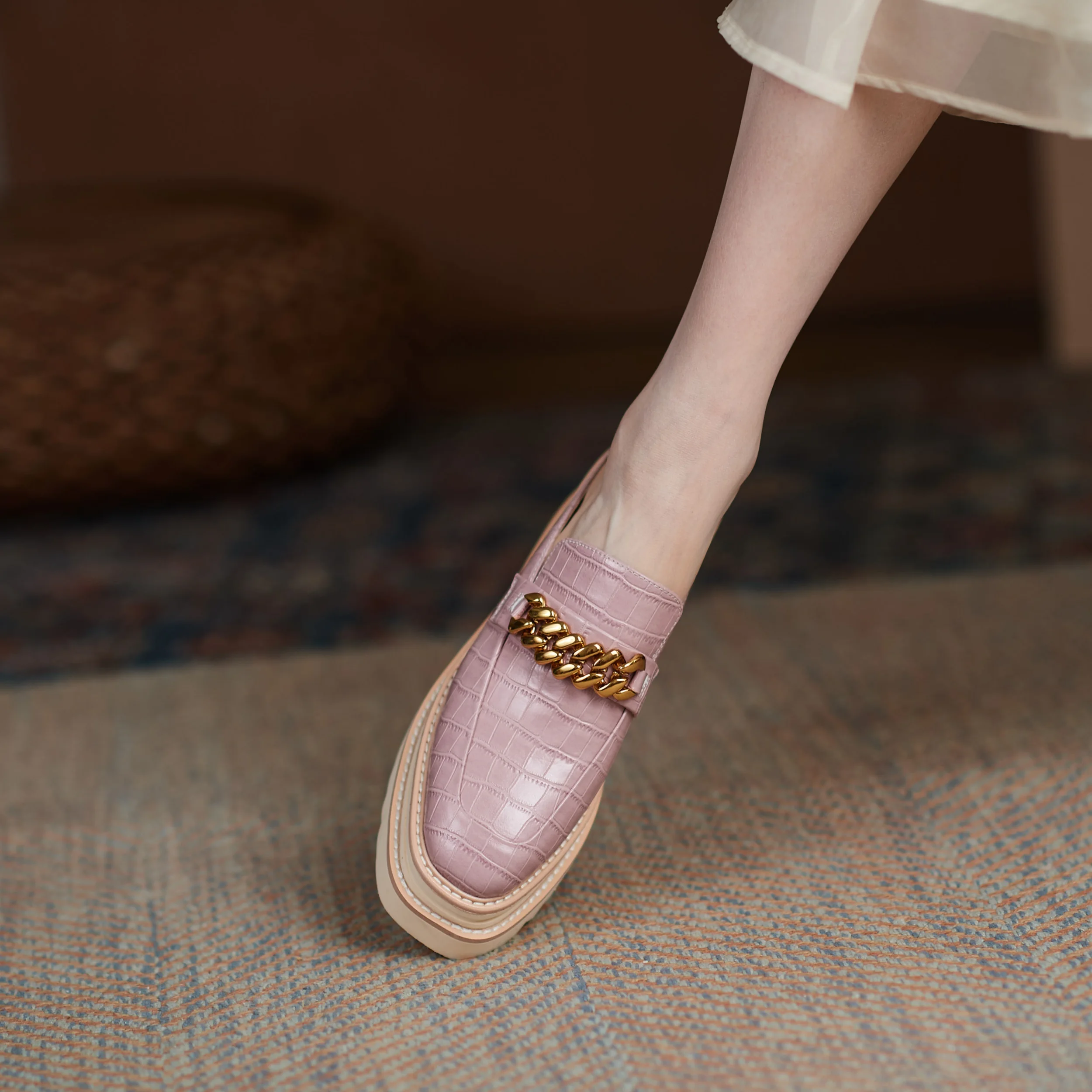 

Women's Square Closed Toe High Heel Mule Sandals - Handcrafted Genuine Leather Metallic Accents Height Boosting