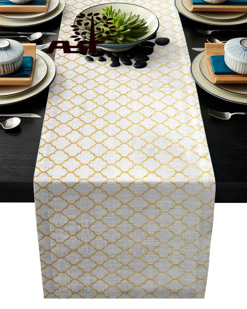 Golden Geometric Scales Linen Cotton Table Runner Wedding Party Table Runners Dining Room Restaurant Tablecloth