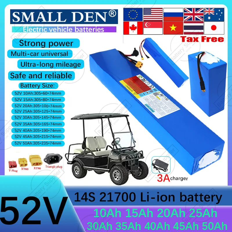 52V 15Ah 10Ah 20Ah 25Ah 30Ah 35Ah 40Ah 45Ah 50Ah21700lithium battery pack 14S2P-10P 0-2000W high-power battery with BMS+3charger
