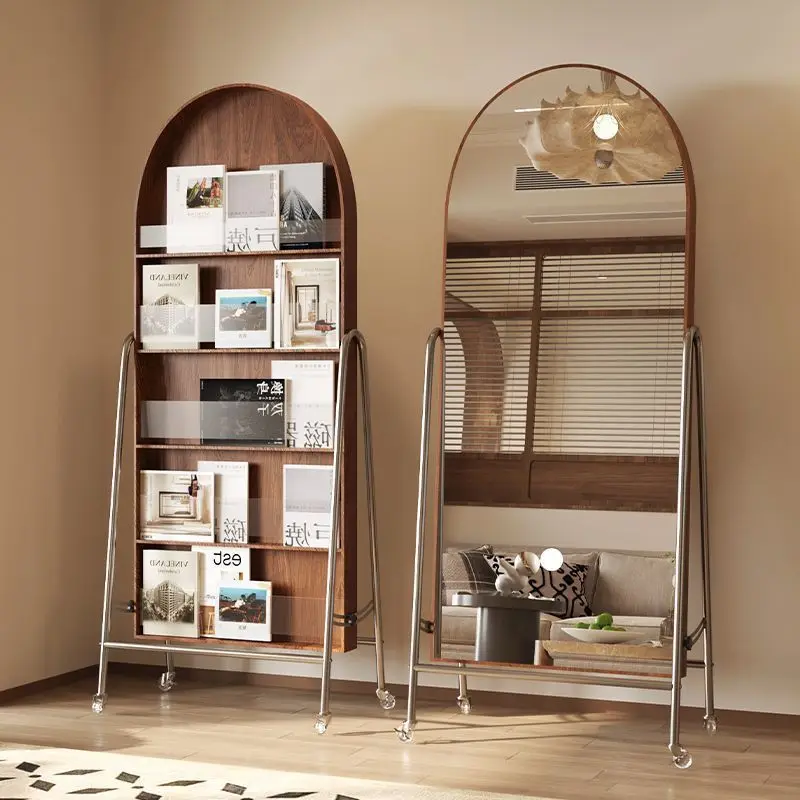 retro solid wood full-length  full-length  floor mirror home fitting  bedroom movable