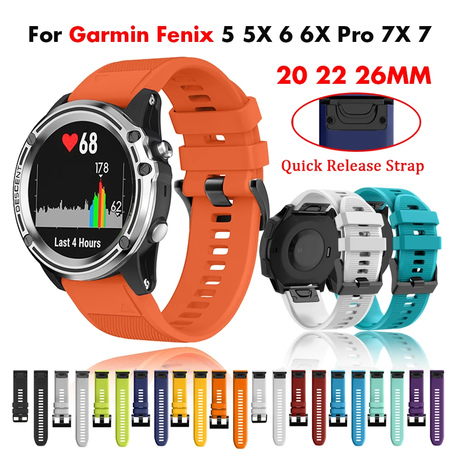 26 20 22mm Quick Release Strap for Garmin Fenix 6X 6 6S Pro 5X 5 5S 7X 7 7S 3HR Forerunner 935 945 Easy Fit Smartwatch Bracelet