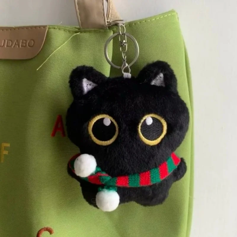 Cute Little Black Cat Rock Music Backpack Pendant Plush Doll Doll Car Keychain Pendant Gift For Students Trendy Play Luoxiaohei
