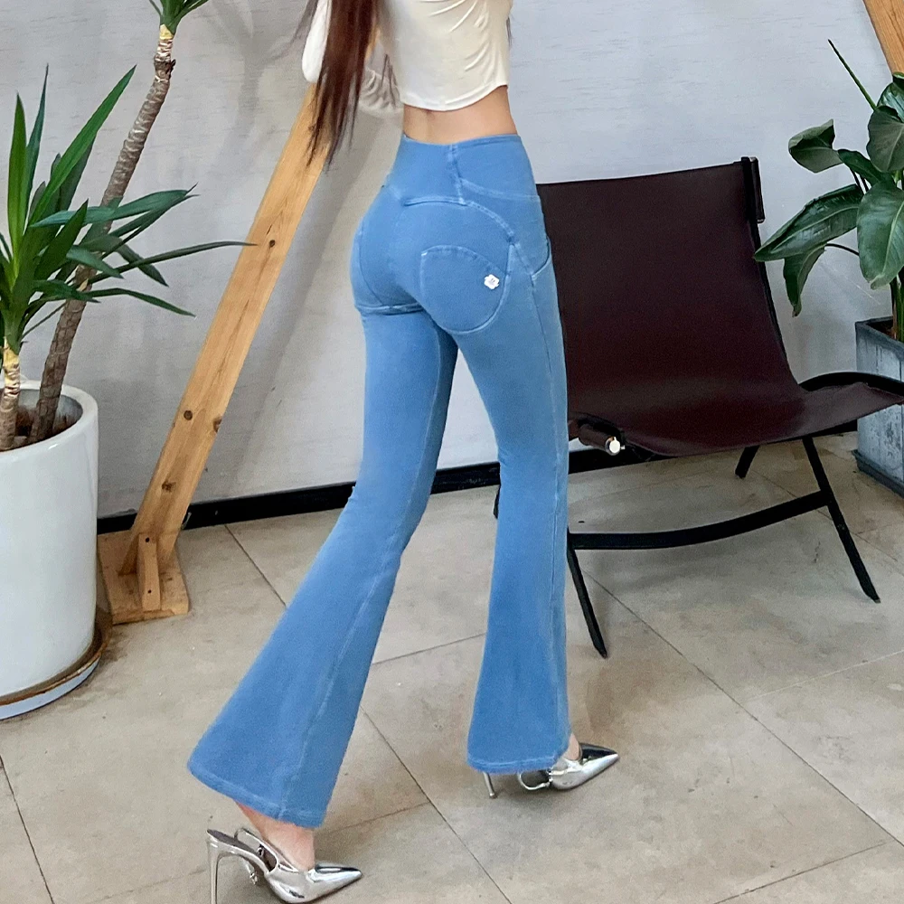 

Shascullfites Melody Women's High Waisted Flared Denim Pants Trendy Jeans Light Blue Casual Tight Sexy Flare Jeans