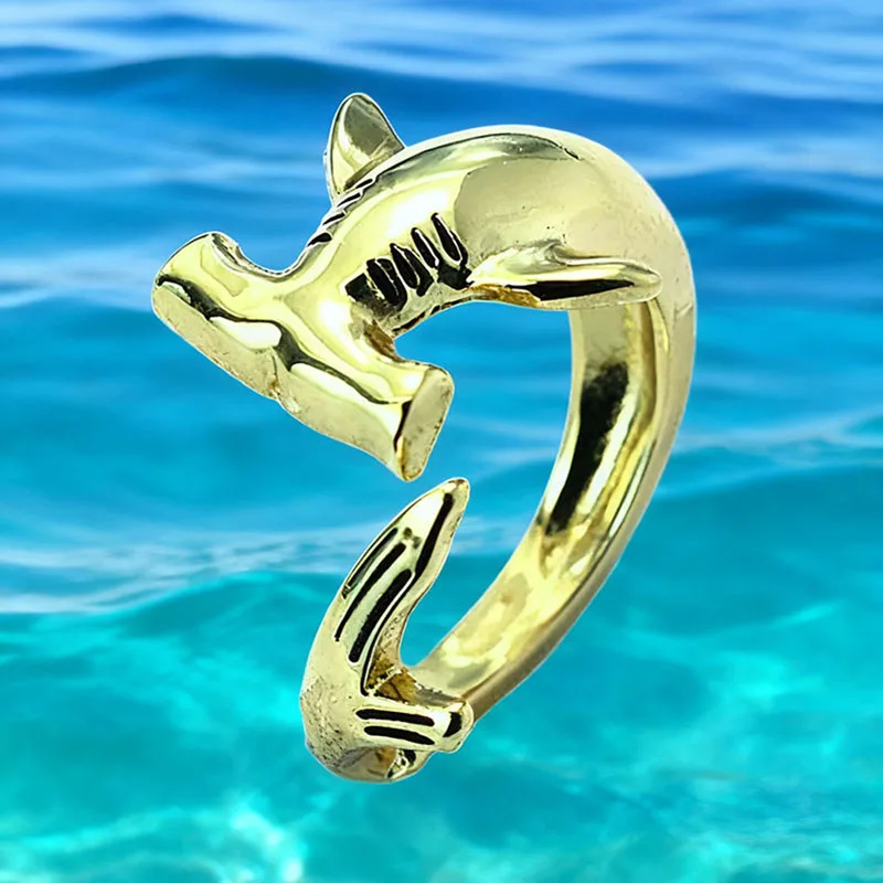 Unique Marine Sharks Women Ring 4 Styles Opening Gold Silver Color Animal Finger Jewelry Accessories Beach Holiday Ornaments