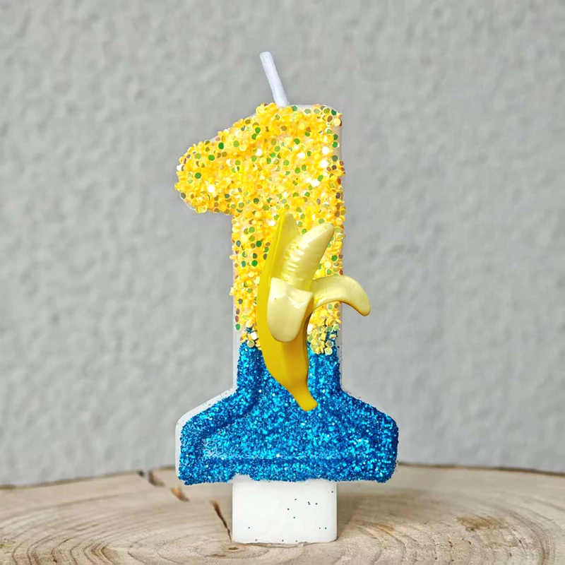 Yellow Banana Man Candle Number 0-9 Birthday Cake Candle Decoration Banana Man Birthday Party Cake Topper Baby Shower Decor Gift