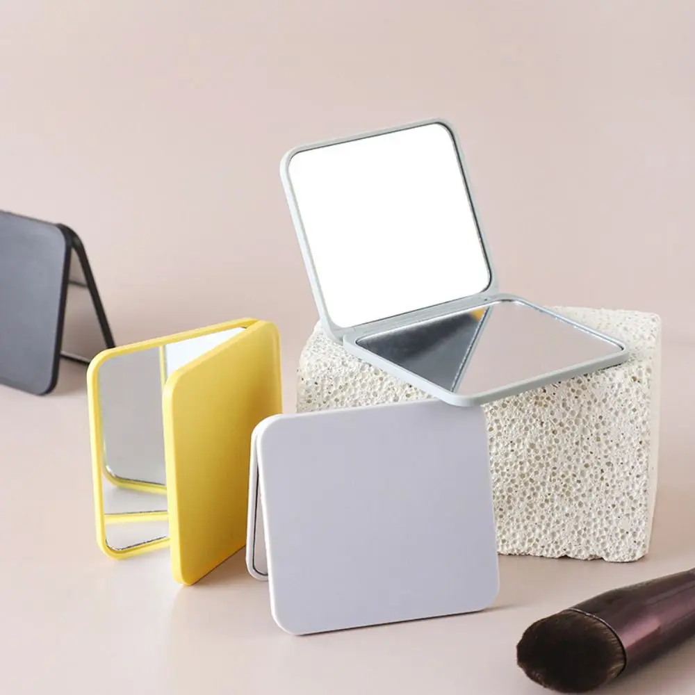 Simple Mini Hand-Held Mirror Compact Portable Make-Up Mirror Square Double-Sided Pocket Mirror Women