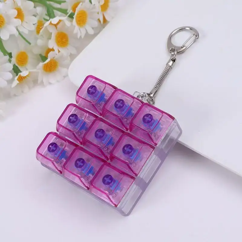 Mini Fidget Keyboard Keychain Colorful Transparent Durable Burr‑Free Clickable Buttons For Stress Relief Office School Daily Use