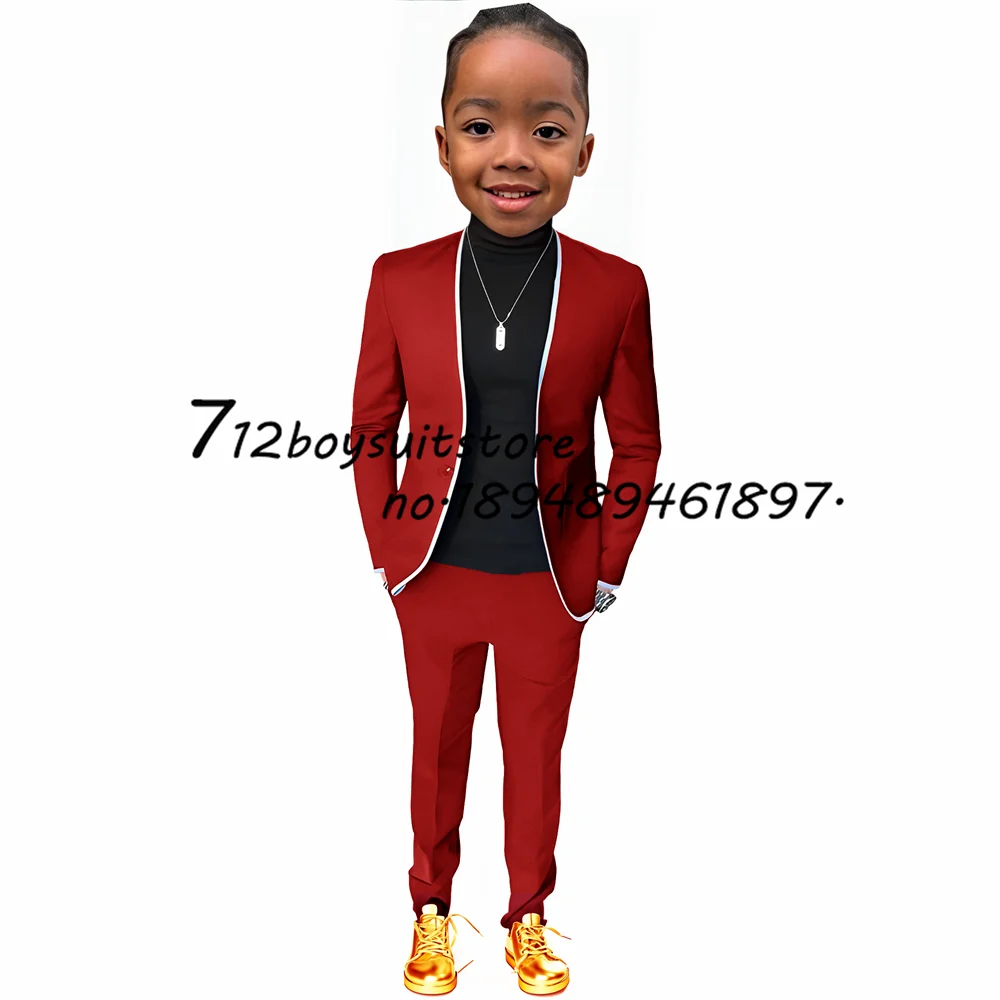 Boys Suit Jacket Pants 2 Pieces Wedding Tuxedo Kids Fashion Blazer Set Slim Fit Custom 2-16 Years Old Clothes for Child