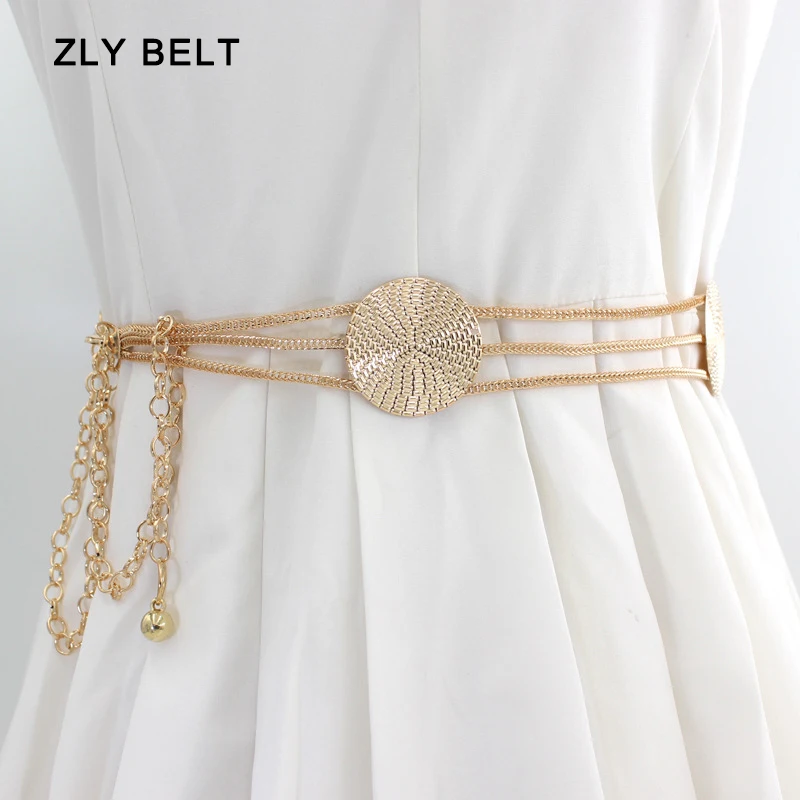 

ZLY 2024 New Fashion Waistband Women Belt Golden Metal Material 118CM Luxury Round Flower Decoration Dress Coat Style Versatile