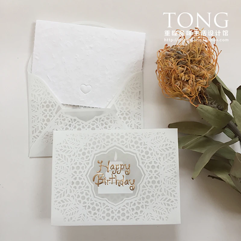 3pcs/lot Envelope Translucent White Cutout Lace Litmus Paper Card for Business Birthday Wedding Party Invitation Gift Message