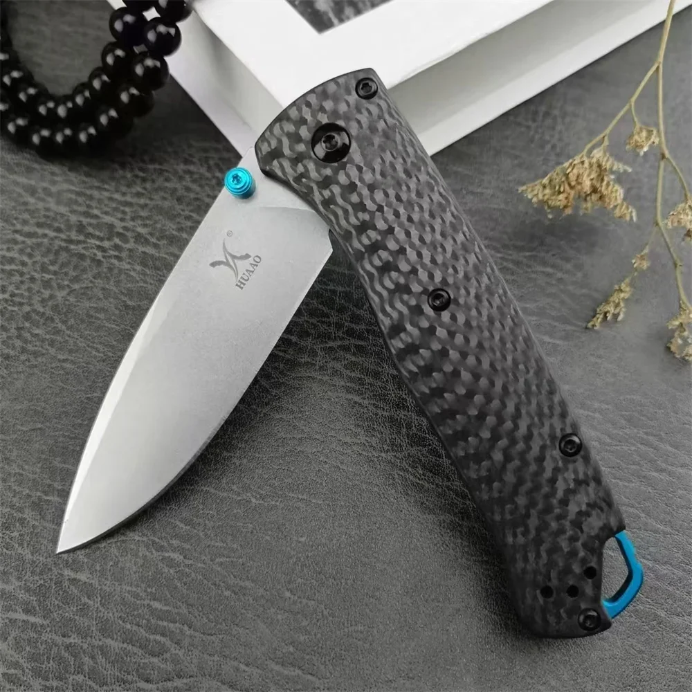 NEW High Quality HUAAO 535 Folding Pocket Knife D2 Blade Carbon Fiber Handle Outdoor EDC Hunting Camping Hiking Climbing Tool