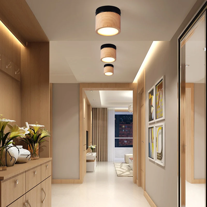 Luz de techo LED de madera maciza moderna, lámpara Circular de tubo expuesto para pasillo, dormitorio, vestíbulo, decoración de iluminación Interior