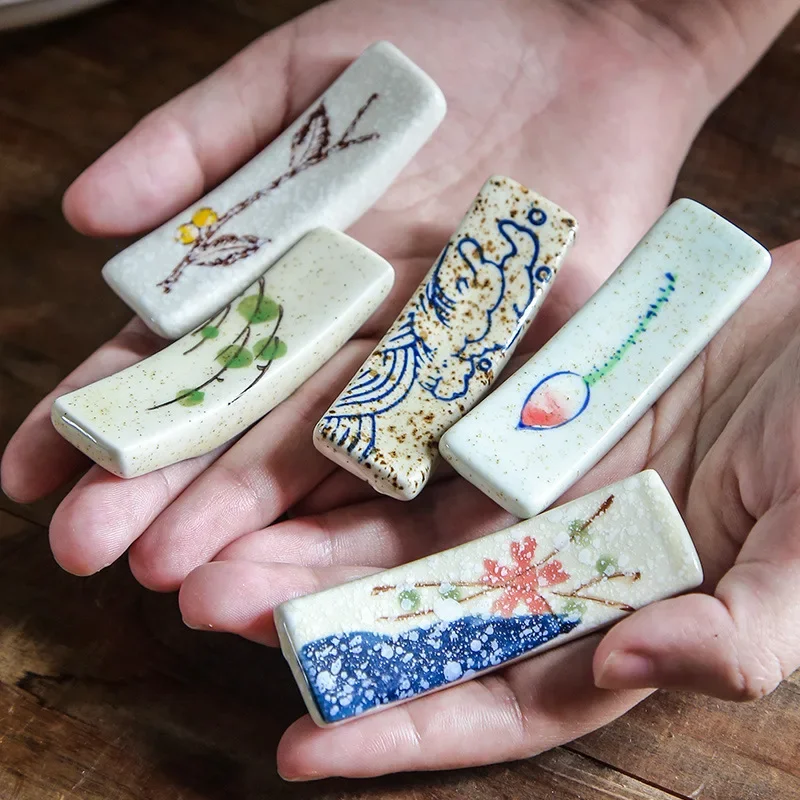 Japanese Style Underglaze Color Ceramic Chopstick Rest, Spoon & Chopstick Holder for Home, Restaurant & Hotel