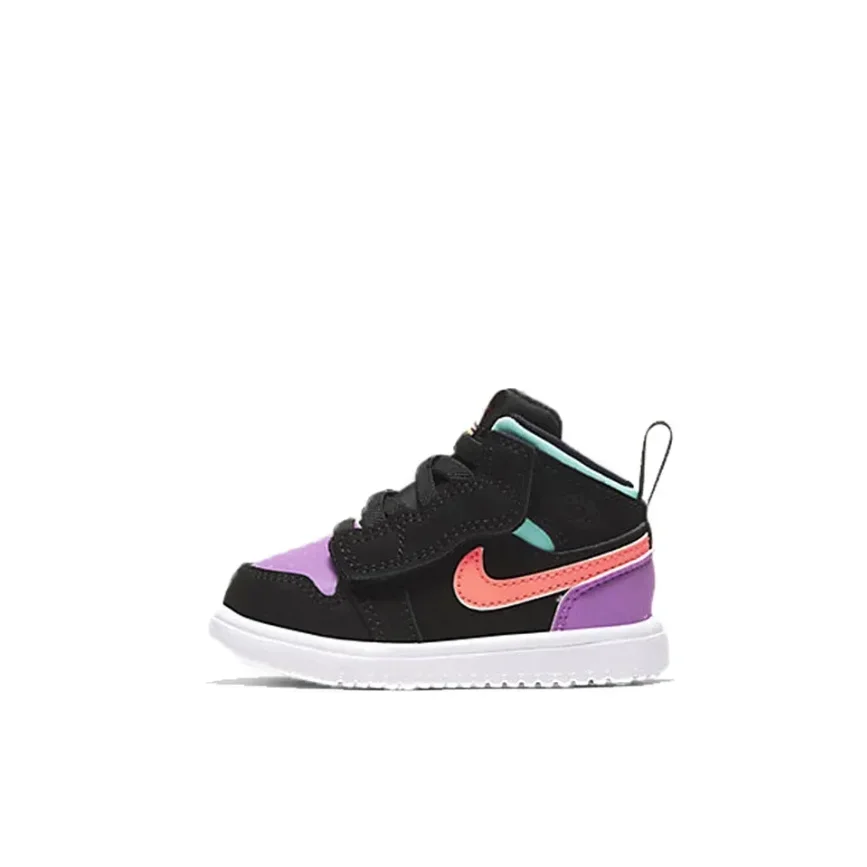 Nike Air Jordan 1 mid-top board shoes black purple toddler fashion trend wearable